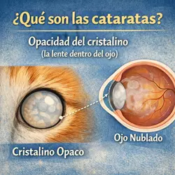 cataratas en gatos explicación del cristalino opaco y ojo nublado, síntomas de cataratas felinas, pérdida de 
                           visión en gatos y enfermedades oculares comunes