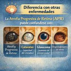 comparativa entre atrofia progresiva de retina en gatos y otras enfermedades oculares como cataratas, glaucoma 
                          y desprendimiento de retina, diagnóstico diferencial en gatos