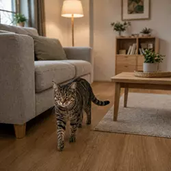 Gato domestico ciego moviendose por casa con los muebles en el mismo sitio
                          que siempre