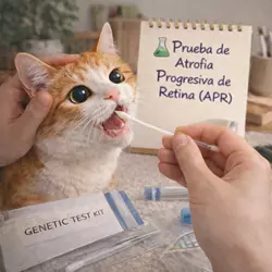toma de muestra con hisopo para prueba genética de atrofia progresiva de retina en gatos, diagnóstico 
                          temprano de enfermedades oculares hereditarias felinas