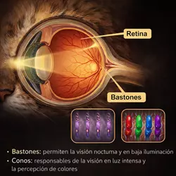 estructura de la retina en gatos explicando bastones y conos y cómo afecta la atrofia progresiva de retina a 
                          la visión felina, síntomas y pérdida de visión en gatos