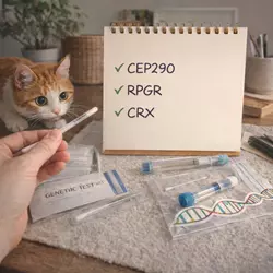 prueba genética para atrofia progresiva de retina en gatos con análisis de genes CEP290 RPGR y CRX, 
                          diagnóstico precoz de enfermedades oculares hereditarias en gatos