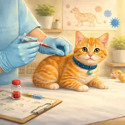 Imagen que resalta la importancia de vacunar a los gatos, mostrando a un veterinario aplicando 
                       una vacuna a un gato, enfatizando la prevención de enfermedades y el cuidado de la salud 
                       felina.