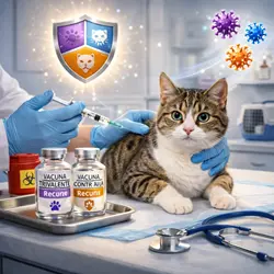 Imagen de un gato adulto recibiendo su vacuna trivalente y contra la rabia, destacando la 
                       importancia de la vacunación en gatos adultos para prevenir enfermedades graves y proteger 
                       su salud.