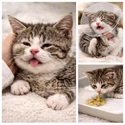 Imagen que muestra a un gatito con efectos poco comunes tras la vacunación contra 
                          la leucemia felina (FeLV), como malestar general, pérdida de apetito o ligera 
                          irritación en la piel.