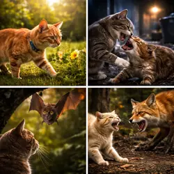 gato en exterior peleando con gatos callejeros y en contacto con murcielagos y animales 
                          silvestres riesgo de contagio de rabia en gatos