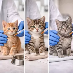 Imagen que muestra a gatitos recibiendo la vacuna trivalente felina, destacando el proceso de vacunación 
                          en gatitos. La vacuna es esencial para prevenir enfermedades graves como panleucopenia, rinotraqueitis y 
                          calicivirus, siguiendo el calendario recomendado para mantener a los gatos sanos y protegidos.