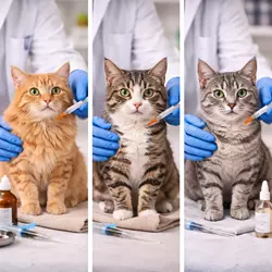 Imagen que muestra a gatos adultos recibiendo la vacuna trivalente felina, un paso esencial para 
                          proteger su salud contra enfermedades graves como panleucopenia, rinotraqueitis y calicivirus. La
                          vacunación en gatos adultos es crucial para mantener su sistema inmunológico fuerte y evitar 
                          complicaciones de salud.