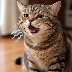 Gato mostrando signos de dificultad respiratoria, lo que puede ser un indicio de 
                             enfermedades respiratorias, infecciones o problemas cardíacos. Esta imagen resalta la 
                             importancia de llevar al gato al veterinario si presenta dificultad para respirar, ya que 
                             es un síntoma grave que requiere atención médica inmediata para evitar complicaciones 
                             mayores.